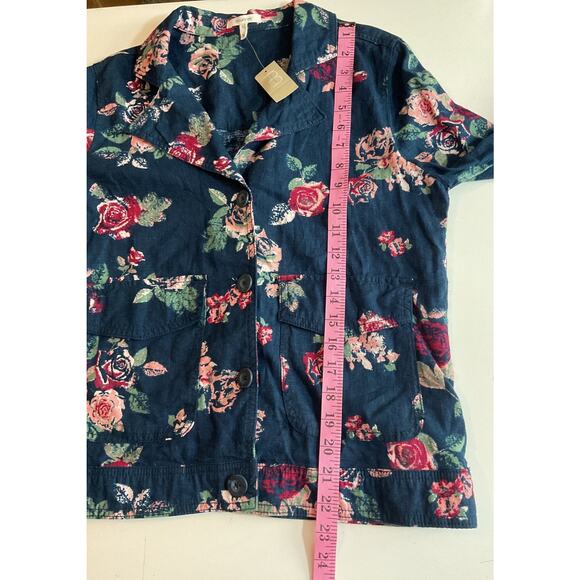 NWT XS Maurice's Linen Blend Jacket Top Shacket Blue Rose Floral Casual Office - Picture 4 of 7